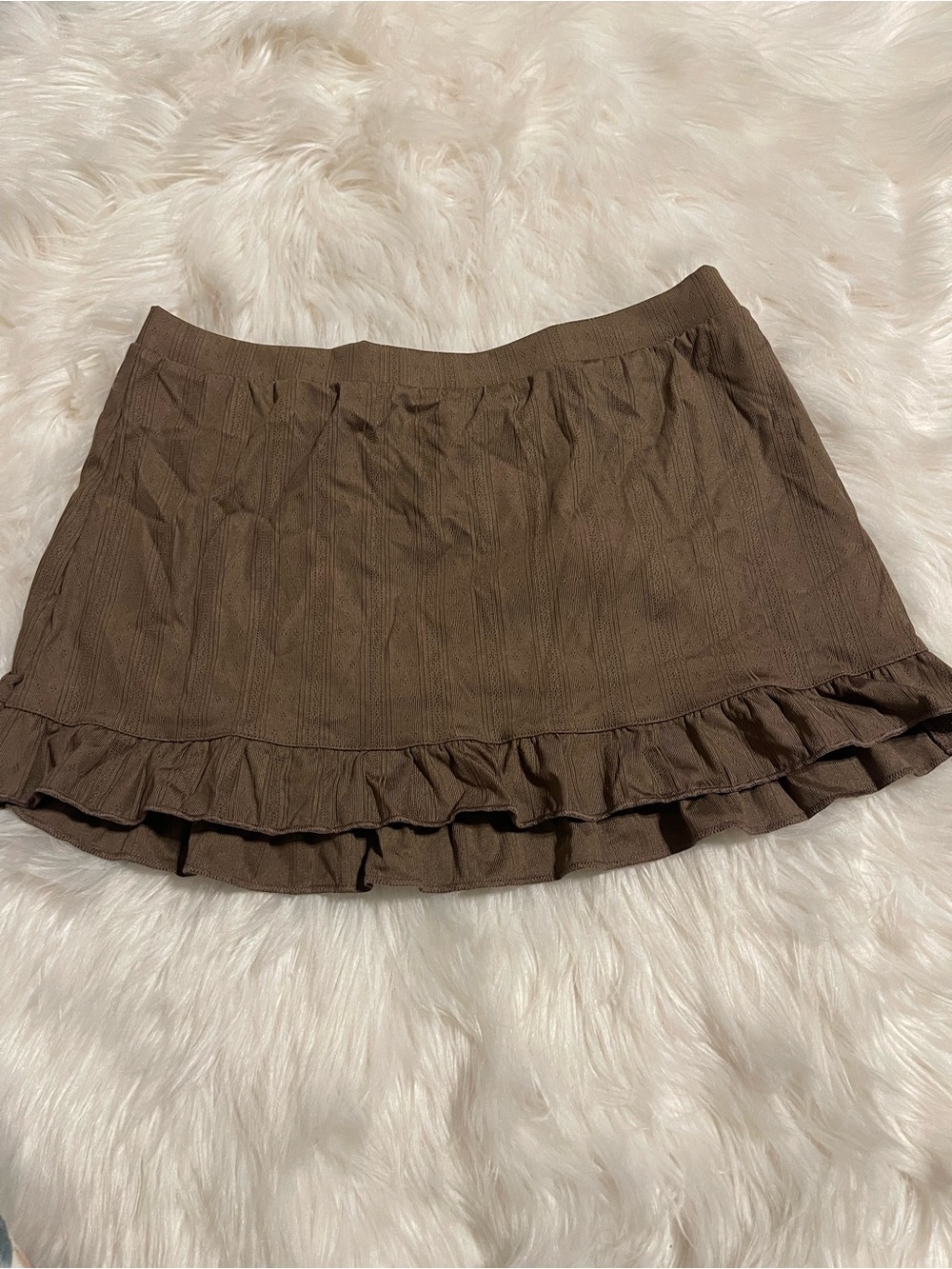 PINK x Frankie’s Bikinis Brown Ruffle Mini Skirt